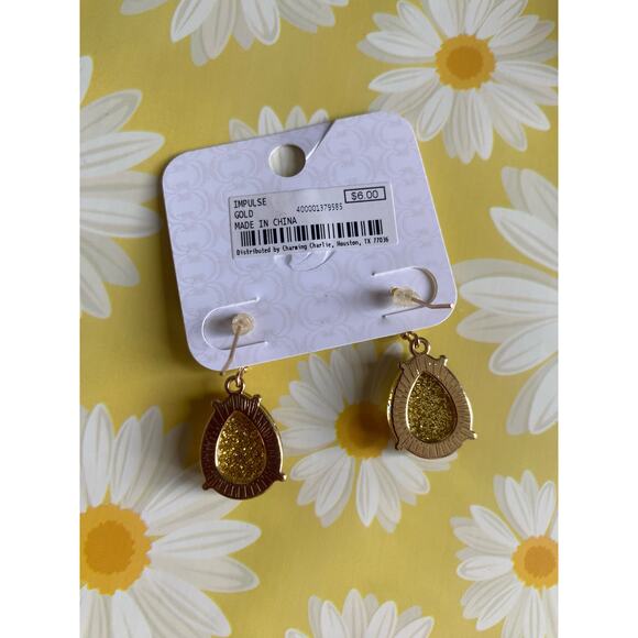 Charming Charlie Sparkly Gold Teardrop Earrings - Picture 2 of 3